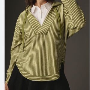 Green striped neck pullover hoodie